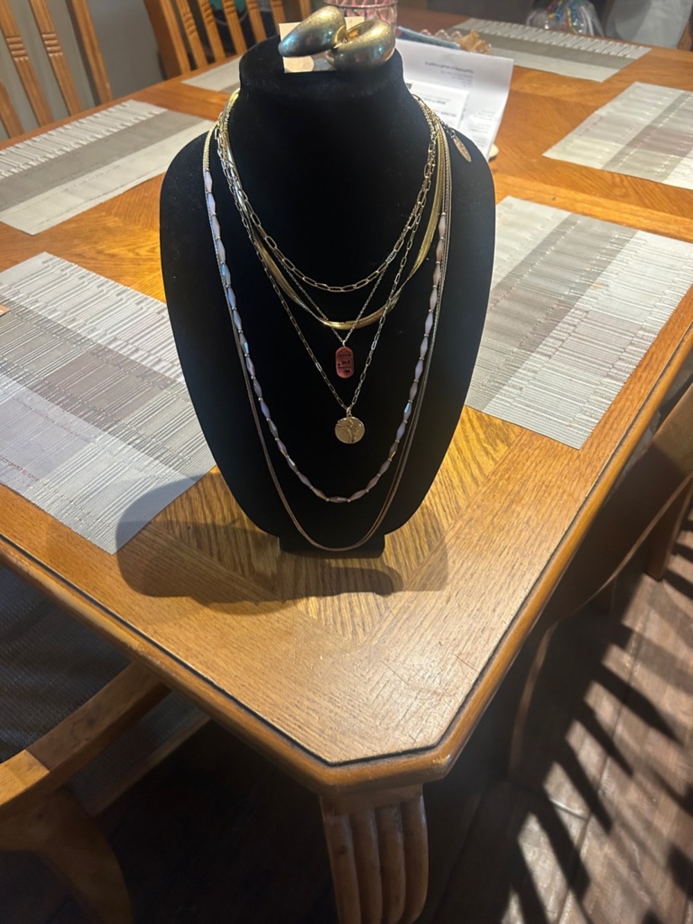 Plunder Gold Layered Necklace Set with Pink Accents
